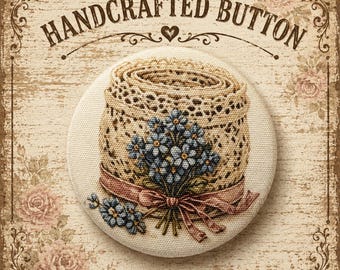 Button Large, Fabric Cotton, Country Lace, Handcrafted by Sew Kindred Threads