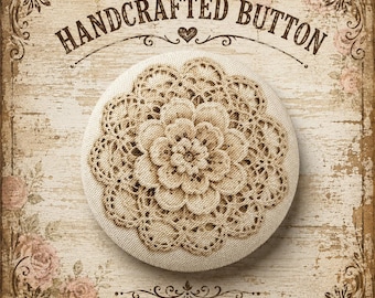 Button Large, Fabric Cotton, Country Lace, Printed and Handcrafted by Sew Kindred Threads