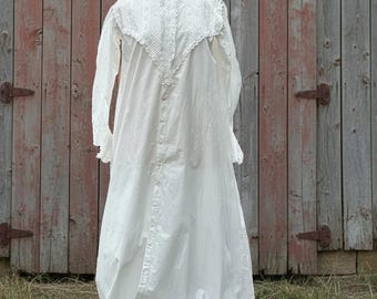 Womens Robe Antique, Heirloom Embroidered Lace Handmade Cotton Maxi