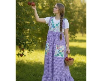 Womens Dress, Cotton Handmade, Antique Patchwork Bodice
