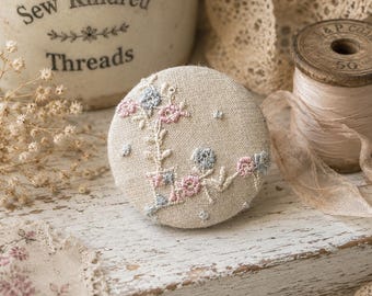 ヴィンテージ刺繍生地用ボタン ハンドメイド シャンクボタン 大型 1 1/2インチ シングルボタン