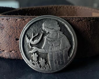 Gürtelschnalle, Indiana Metal Craft, Beardsley, Boho Garden Girl, Vintage 70'er Jahre