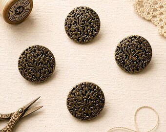 Vintageknappar, präglad blommig metallknapp, mässingsfärgad design, 2,5 cm set med 4