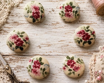 Buttons Fabric Handmade, Floral Shank Button Set of 6 (3/4 inch)