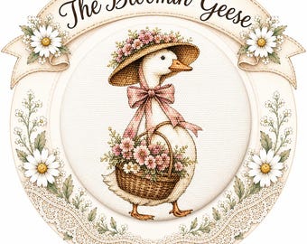 Button Large, Fabric Goose Handcrafted, Geese in Bloom by Sew Kindred Threads