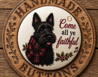 Christmas Ornament, Scotty Dog Button Large, Fabric Covered Cotton, Handcrafted by Sew Kindred Threads