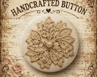 Button Large, Fabric Cotton, Country Lace, Handcrafted by Sew Kindred Threads