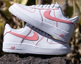 Zapatillas Air Force 1 personalizadas con líneas rosas, regalo, hombre, mujer, AF1, rojo, dibujos animados, rosa, zapatillas personalizadas, niños, zapatos, pintadas a mano
