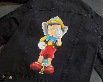 Chaqueta vaquera pintada a mano Pinocho