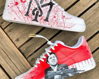 Zapatillas Air Force 1 personalizadas Scarface, regalo, hombre, mujer, AF1, rojo, Tony Montana, zapatillas personalizadas, niños, zapatos, pintadas a mano