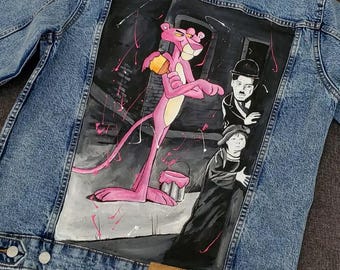 Chaqueta vaquera pintada a mano Pantera Rosa