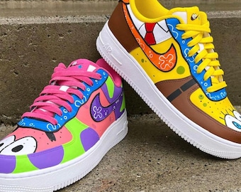 Zapatillas Air Force 1 personalizadas de Bob Esponja y Patricio, regalo, hombre, mujer, Patricio Estrella, Bob Esponja, zapatillas personalizadas, niños, zapatos, pintados a mano