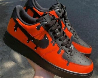 Zapatillas Air Force 1 personalizadas con diseño de goteo naranja, naranja, regalo, goteo, Air Force personalizadas, hombres, niños, mujeres, pintadas a mano