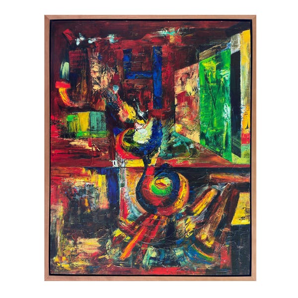 Original Abstract Landscape Oil Painting, Post-Modern Colorist, 22"x28", “Green Mirror [Malady in Four]”