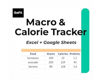 Fácil de usar / Minimalista / Plantilla de Excel de seguimiento nutricional / Contador de macro y calorías (Hojas de cálculo de Google) /