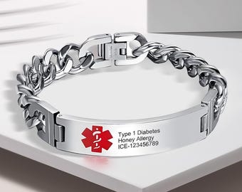Personligt medicinskt ID-armband, Anpassade medicinska varningsarmband, Gravyr av akut hälso-ID, Gåvor för allergier, diabetes, epilepsi