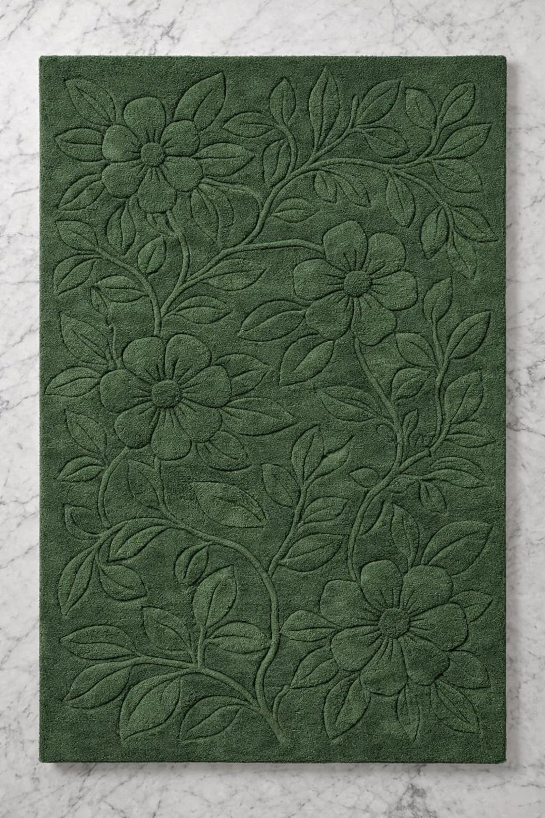 Deep Green Rug Pattern Green Floral Rug | Carved Tufted Rug | Botanical Carpet | Handmade Rug ...