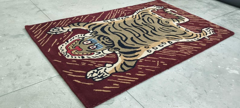 Hand-Tufted Wool Tiger Rug | artistic rug | living room rug | bedroom rug | kids room rug | nursery rug | playroom rug | floor decor. image 1