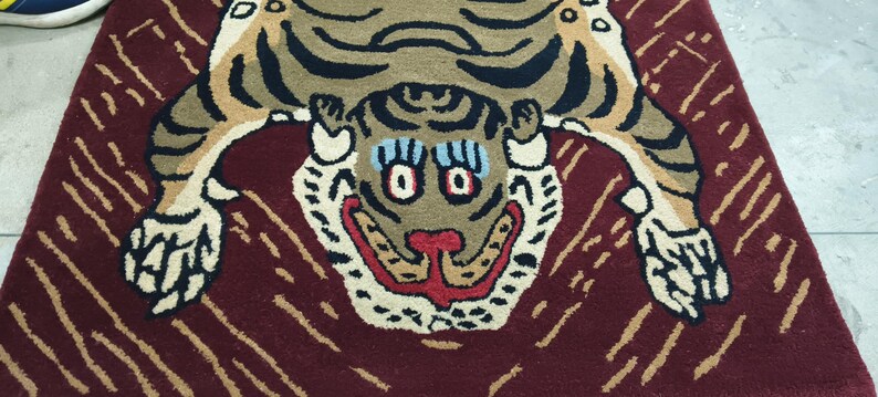 Hand-Tufted Wool Tiger Rug | artistic rug | living room rug | bedroom rug | kids room rug | nursery rug | playroom rug | floor decor. image 3