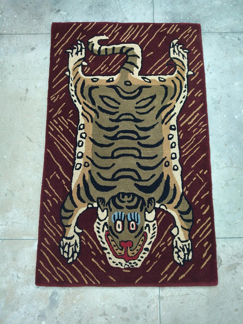 Hand-Tufted Wool Tiger Rug | artistic rug | living room rug | bedroom rug | kids room rug | nursery rug | playroom rug | floor decor. image 5