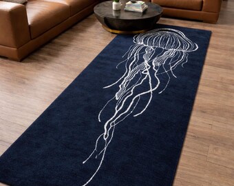 Handmade Ocean Jellyfish Wool Rug– Art Deco Rug | Terracotta Rug | Midcentury Rug | Contemporary Carpet | Living Room Rug | Modern Area Rug