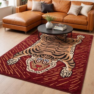 Hand-Tufted Wool Tiger Rug | artistic rug | living room rug | bedroom rug | kids room rug | nursery rug | playroom rug | floor decor. image 2