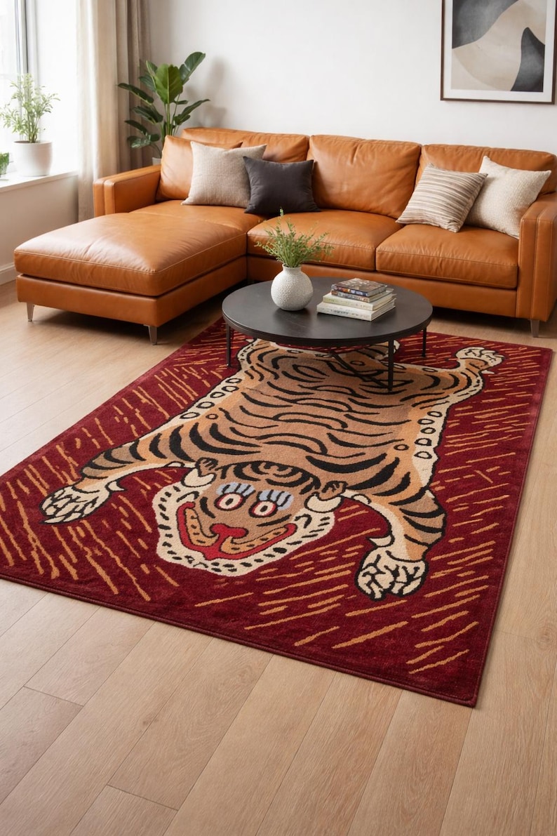 Hand-Tufted Wool Tiger Rug | artistic rug | living room rug | bedroom rug | kids room rug | nursery rug | playroom rug | floor decor. image 2