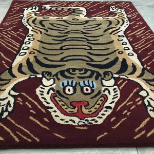Hand-Tufted Wool Tiger Rug | artistic rug | living room rug | bedroom rug | kids room rug | nursery rug | playroom rug | floor decor. image 6