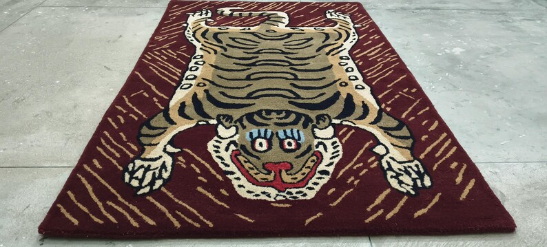 Hand-Tufted Wool Tiger Rug | artistic rug | living room rug | bedroom rug | kids room rug | nursery rug | playroom rug | floor decor. image 6