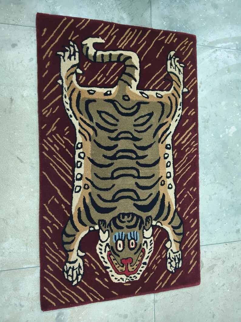 Hand-Tufted Wool Tiger Rug | artistic rug | living room rug | bedroom rug | kids room rug | nursery rug | playroom rug | floor decor. image 7
