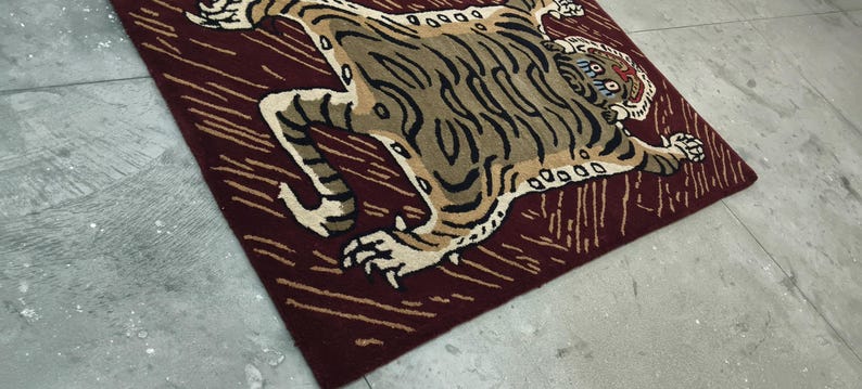 Hand-Tufted Wool Tiger Rug | artistic rug | living room rug | bedroom rug | kids room rug | nursery rug | playroom rug | floor decor. image 19