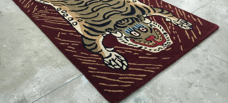 Hand-Tufted Wool Tiger Rug | artistic rug | living room rug | bedroom rug | kids room rug | nursery rug | playroom rug | floor decor. image 16
