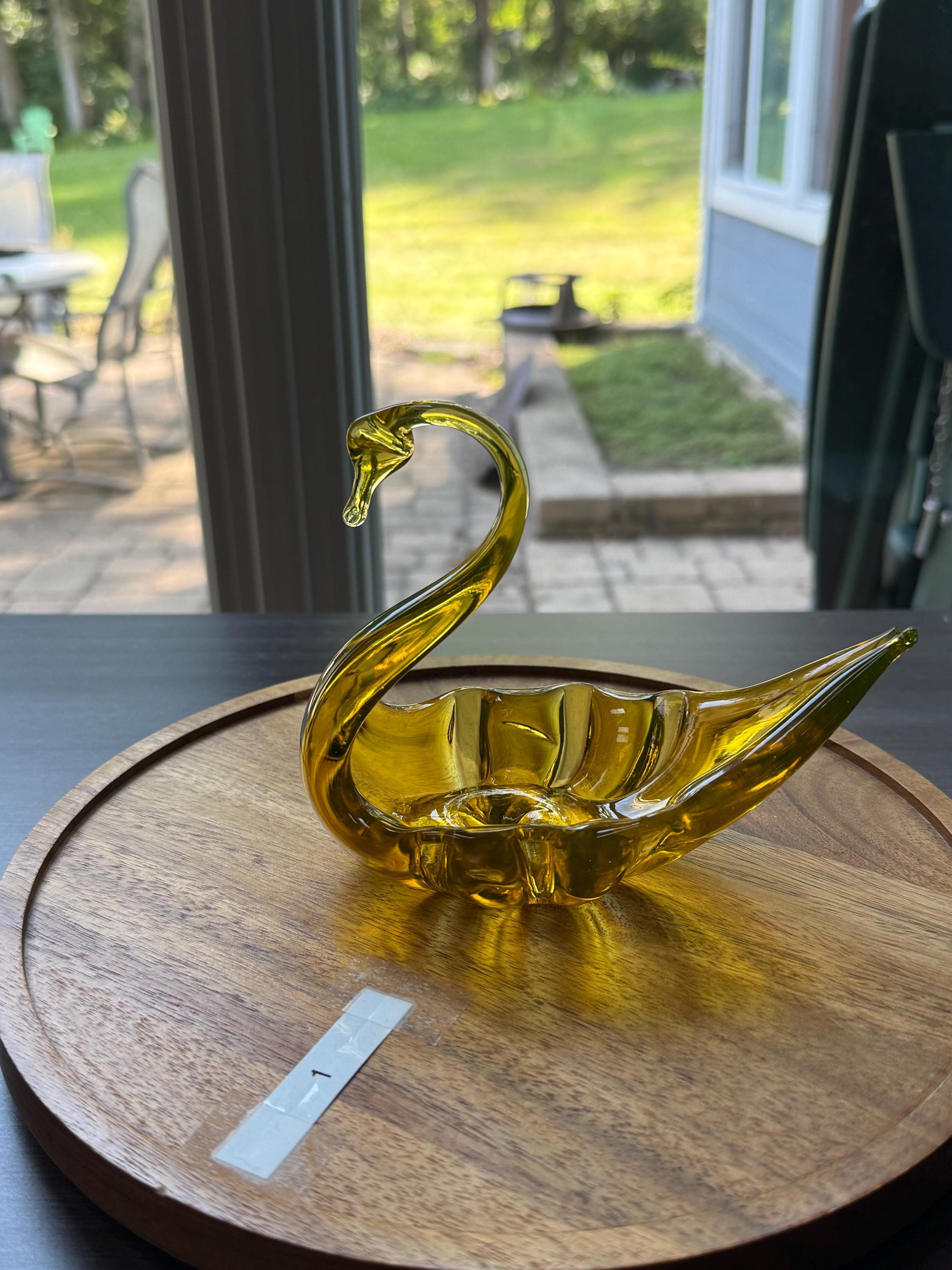 Uranium Glass Swan - Etsy