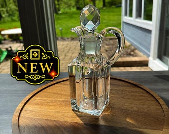 Vintage Glass Cruet Decanter w Stopper UV Reactive Manganese Glow Crystal Style Paneled Bottle Barware Display Piece | Item 171