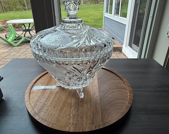 Vintage Cut & Pressed Crystal Candy Dish with Lid – Footed Covered Bowl – European Estate Piece – Item 146