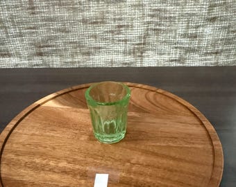 Uranium Glass Shot Glass | 348 CPM (~127% Above BG) | Vintage Green w/ Bubbles, Irregular Rim | Item number 162