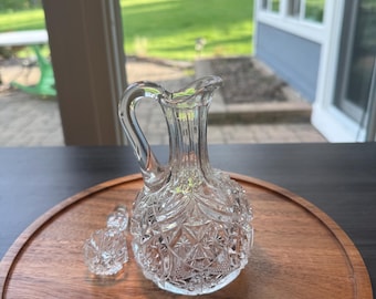 Antique Cut Crystal Cruet Decanter w Stopper Pontil Base c1890 Manganese Glow Hand Blown Ewer ABP Style | Item Number 153