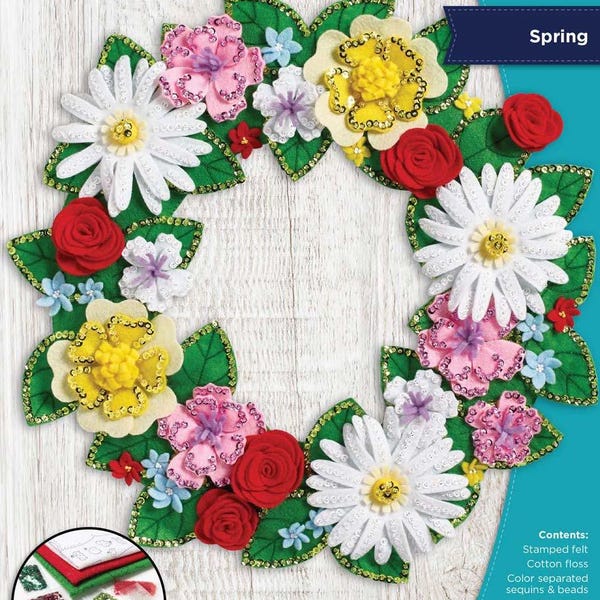 Kit de manualidades de fieltro para corona de Pascua con flores de primavera de Bucilla (89322E)