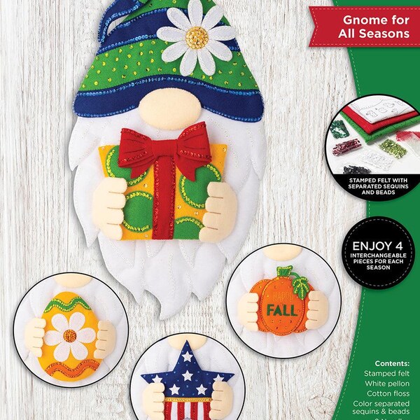 Kit de manualidades de fieltro para pared de Navidad de gnomo de Bucilla para todas las estaciones (retirado)