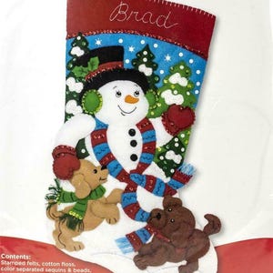 DIY Bucilla Snowman and Puppies Dog Puppy Christmas Felt Stocking Kit 86900E