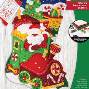 DIY Bucilla Santas Peppermint Express Train Christmas Felt Stocking Kit