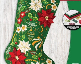 DIY Bucilla Poinsettia Elegance Christmas Felt Stocking Kit 89684E