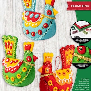 DIY Bucilla Festive Birds Holiday Christmas Felt Ornament Kit Retired