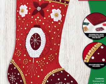 DIY Bucilla Holiday Elegance Red Gold Elegant Christmas Felt Stocking Kit