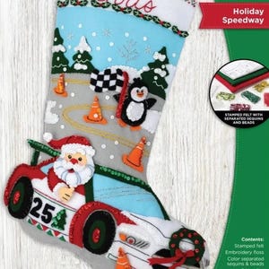 DIY Bucilla Holiday Speedway Car Race Christmas Felt Stocking Kit 89747
