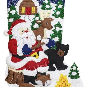 DIY Bucilla Santas Black Bear Cabin Christmas Felt Stocking Kit 86931