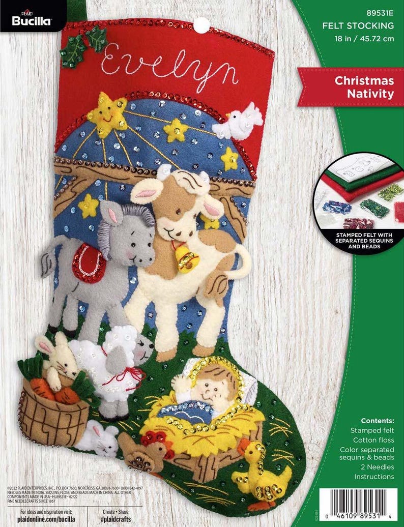 Kit Chaussette De Noël Bucilla - Crèche Jésus Mangeoire - Feutre à Broder - Modèle Discontinué