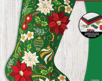 DIY Bucilla Poinsettia Elegance Christmas Felt Stocking Kit 89684E