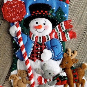 DIY Bucilla Santa Stop Here Snowman Christmas Felt Stocking Kit 86707