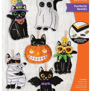 DIY Bucilla Purrfectly Spooky Halloween Cats Felt Ornament Kit